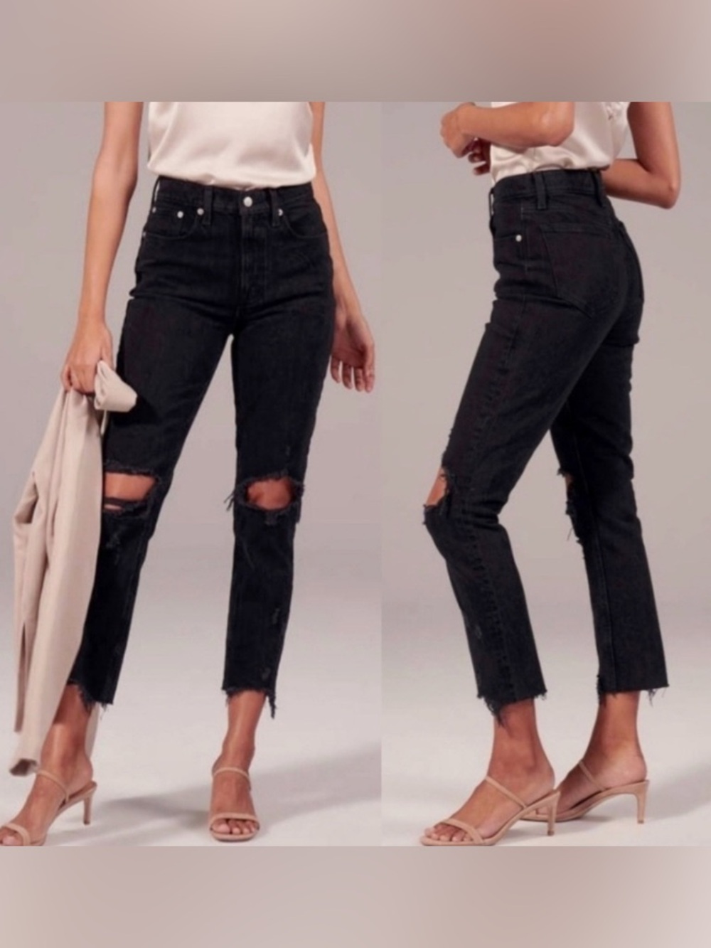 Abercrombie And Fitch High Rise Mom Jean Curve Love Size 27 4 Ripped Gray Ankle
